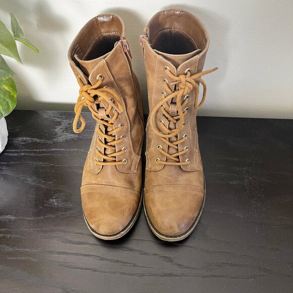 Call It Spring brown faux leather lace up boots. Size 6.5 - Picture 1 of 4